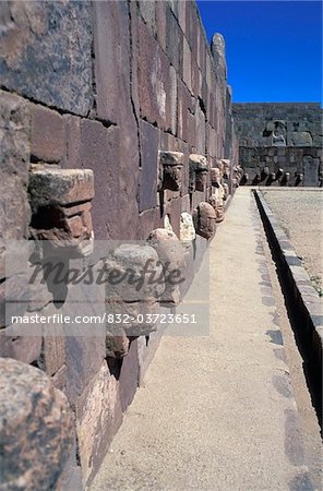 Heads in the Semi underground Temple at Tiahuanaco, Close Up