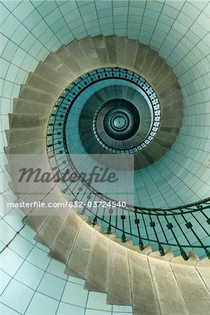 Looking up the spiral staircase of the lighthouse