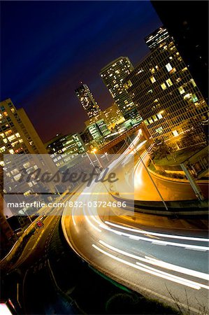 Street at night with light trails