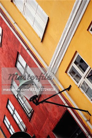 Detail of street lamp and colorful buildings, Copenhagen