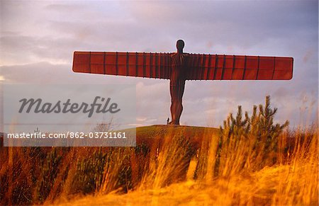 Angel of the North Statue, Gateshead, Tyne and Wear. The 208-tonne  Angel  a human figure based on artist Antony Gormley's own body, is 20 metres high.