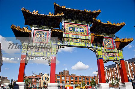 England,  Liverpool, Nelson Street, Chinatown, ceremonial Chinese arch