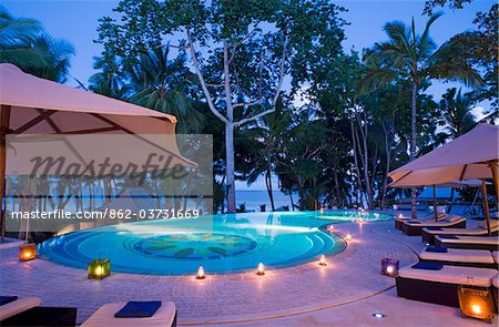 Kenya, Coast, Diani Beach.  Swimming pool of the Presidential Suite at Almanara Beach Resort.