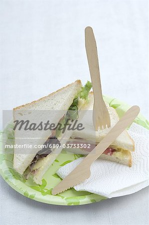 Zwei Sandwiches auf Pappteller