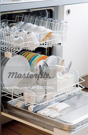 Dishes and cutlery in dishwasher Dishes and cutlery in dishwasher