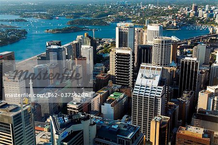 Australie, Nouvelle-Galles du Sud, Sydney. Vue sur la ville et le port depuis la terrasse d'observation de la tour de Sydney.
