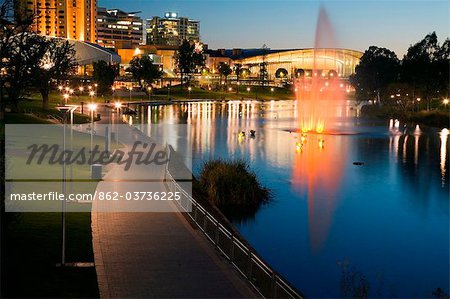 Australia, South Australia, Adelaide.  View along Torrens River to the Adelaide Festival Centre and Convention Centre.