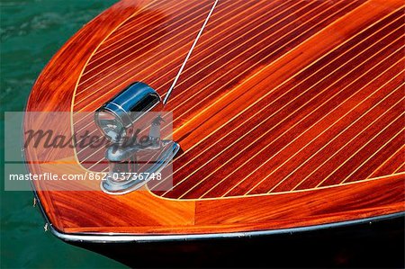 Italy, Veneto, Venice, Santa Croce, speedboat moored near Sestiere di Santa Croce