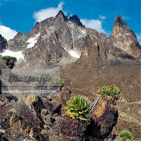 Kenya. The peaks of Mount Kenya, Africa s second highest snow-capped mountain.