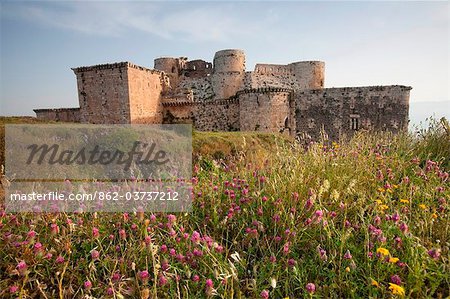 Syrie, Crac des Chevaliers. Ce château médiéval, construit par les croisés, a été construit pour soutenir le siège pendant 5 ans.