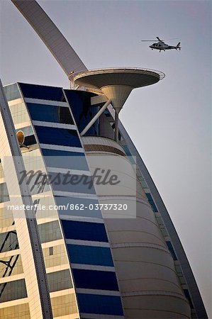 United Arab Emirates, Dubai, Um Suqaim Second District; a helicopter landing pad of the Burj Al Arab Hotel.