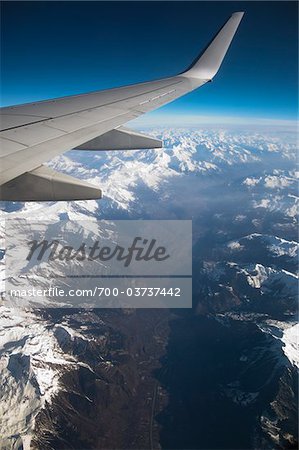 View of Swiss Alps from Airplane