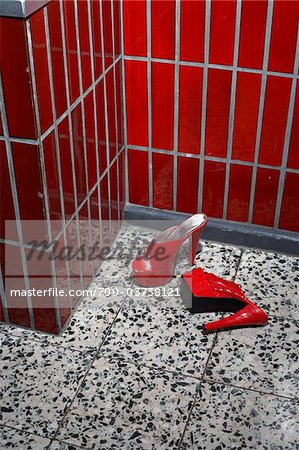 Red Shoes on Tile Floor