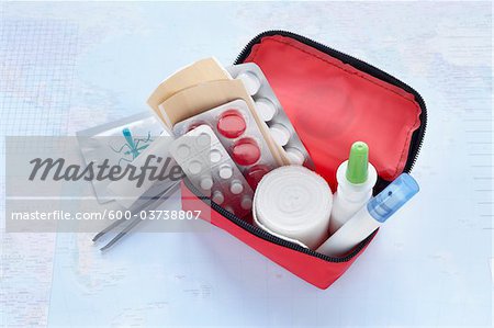 First Aid Travel Kit and Map