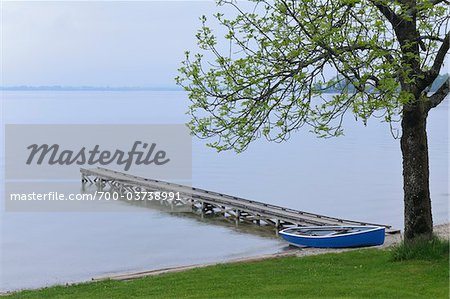 Boat and Dock on Lake Chiemsee, Bavaria, Germany