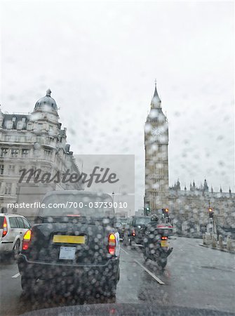 Traffic on Rainy Day, Westminster, London, England