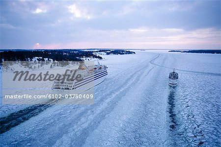 Ships in the archipelago at wintertime.