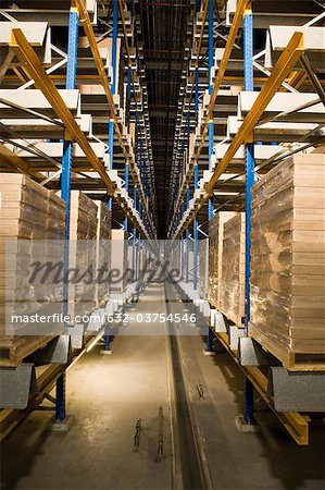 Automated Storage and Retrieval System, AS/RS, operating in the dark to conserve energy in warehouse