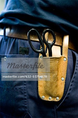 Scissors in pouch on tool belt