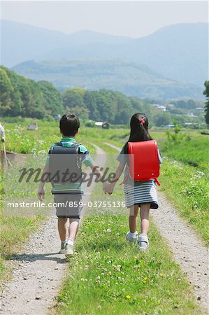 School Friends Passing Through Rural Path