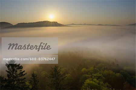 Sun Rising over Drachenfels, Busenberg, Pfalzerwald, Rhineland-Palatinate, Germany