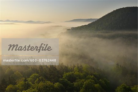 Morning Dust over Landscape, Drachenfels, Busenberg, Pfalzerwald, Rhineland-Palatinate, Germany