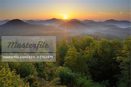 Sunrise over Mountains, Vorderweidenthal, Pfalzerwald, Rhineland-Palatinate, Germany