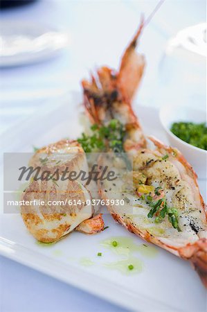 Lobster tail and scallops Lobster tail and scallops