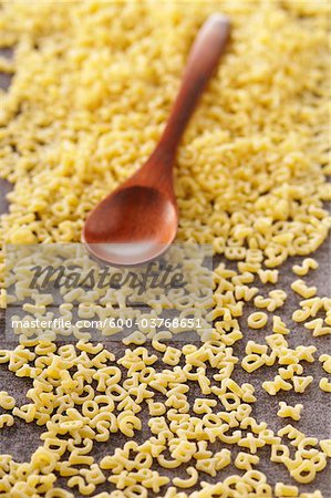 Alphabet Pasta and Wooden Spoon