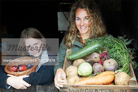 Mother and daughter with vegetables