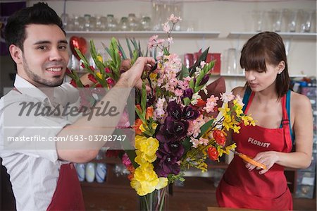 Floriste work on flower arrangement