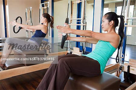Two women doing pilates