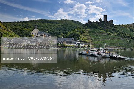View of Beilstein and Metternich Castle, Cochem-Zell, Rhineland-Palatinate, Germany