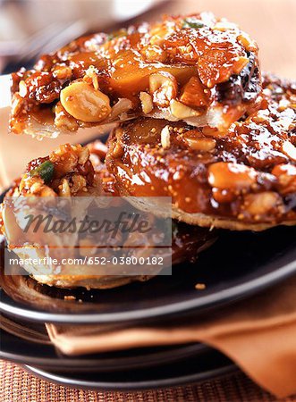 caramelized nut, raisin and dried fruit tatin tart