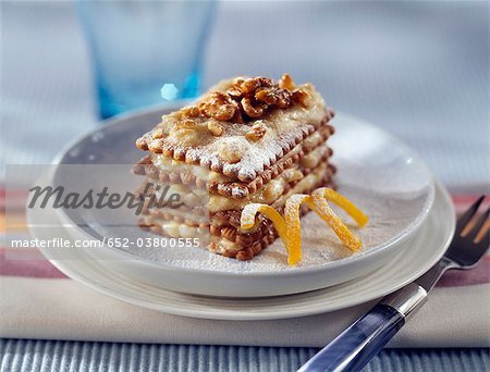 Rich tea biscuit and walnut Mille-feuille