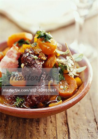 Ostrich,bacon and carrot stew