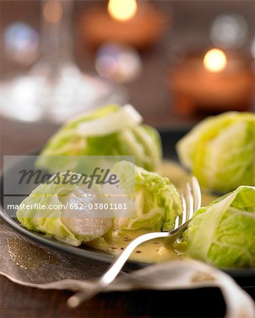 Scallop and cabbage Aumoniere