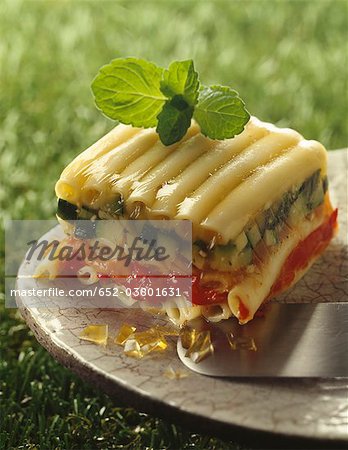 Jellied  macaronis and vegetable  Mille-feuille