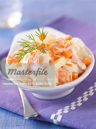 Salmon and scallop salad with cream sauce Salmon and scallop salad with cream sauce