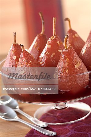 Pears poached in Crème de cassis