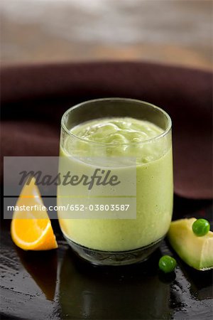 Pea,orange and avocado milkshake