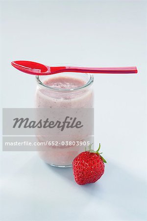 Strawberry yoghurt in a glass pot Strawberry yoghurt in a glass pot