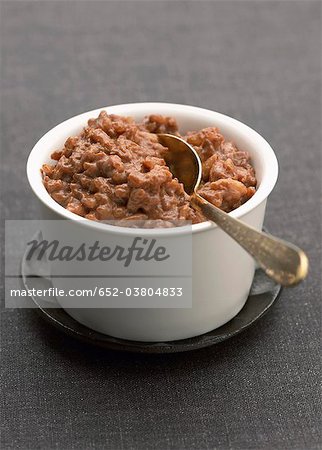 Bowl of chocolate rice pudding