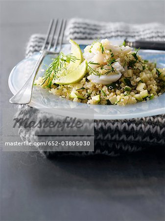 Quinoa tabbouleh with halibut and herbs