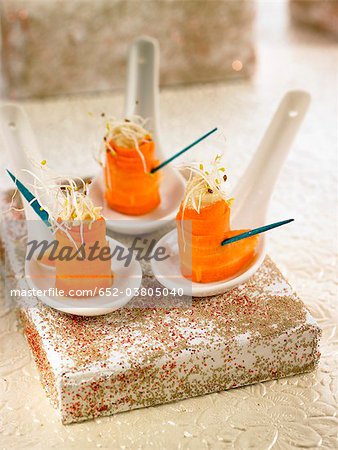 Carrot,hummus and alfafa appetizers Carrot,hummus and alfafa appetizers