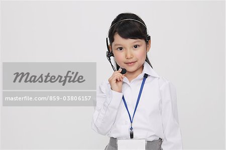 Portrait of Girl as Office Worker Wearing Headset