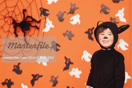 Boy Smiling In Cat Costume for Halloween