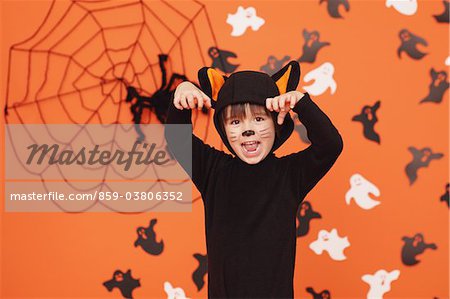 Boy Screaming In Cat Costume for Halloween