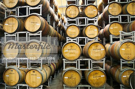 Australia, Western Australia, Margaret River.  Wine barrels at the Fraser Gallop Estate winery.