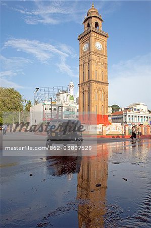 India, Mysore. The silver jubliee clock tower in the centre of a roundabout in Mysore was built in 1927.